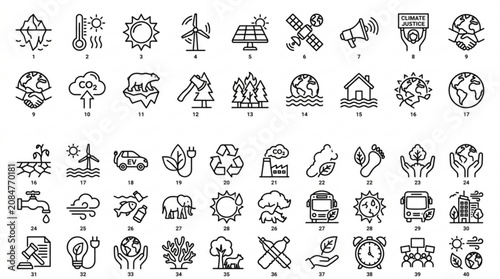 A collection of various icons depicting Science, Technology, and Environmental concepts.