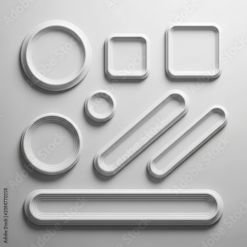 Set of blank ui web elements including circles squares rectangles for design mockups and wireframing on a neutral background
