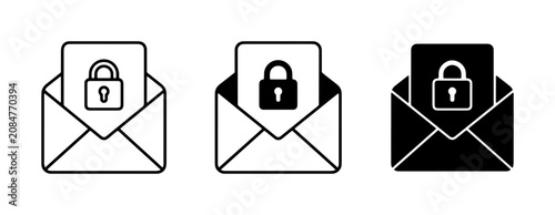 Secure Email Icons, Locked Envelope Vector Graphics, Confidential Message Symbols