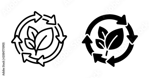 Slika na platnu Recycle Icons, Eco-Friendly Symbols, Circular Arrows, Green Leaf, Sustainability
