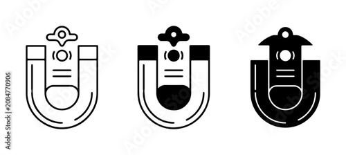 Magnet attracting coins, business growth concept, finance icons, vector set