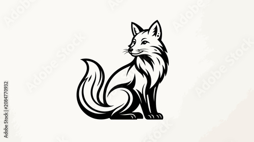 Quadro su tela A black and white illustration of a fox sitting outdoors.