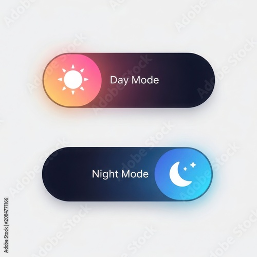 Modern ui element toggle switch for day mode and night mode with gradient accents
