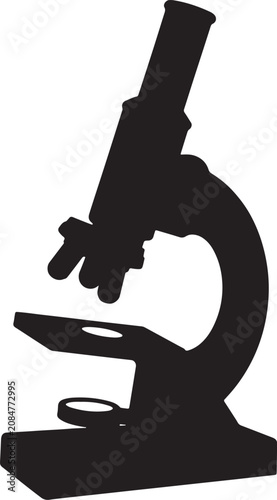 Vászonkép Minimalist black silhouette of monocular microscope on circular base, flat also
