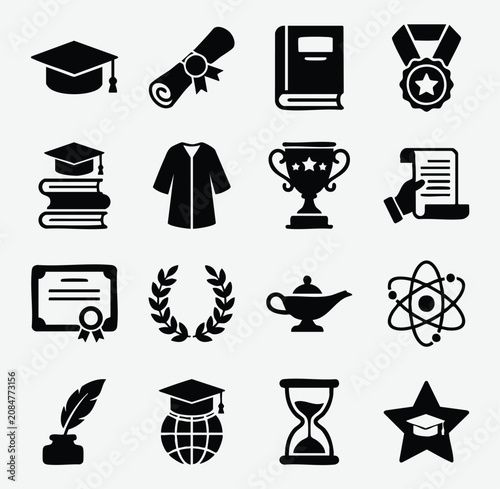 Konstfotografi Set of education and graduation academic icons with education graduation academi