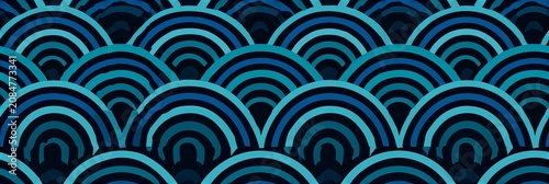 Japanese style blue ocean waves seamless pattern. Stylized ocean waves creating a calming blue and white seamless pattern background