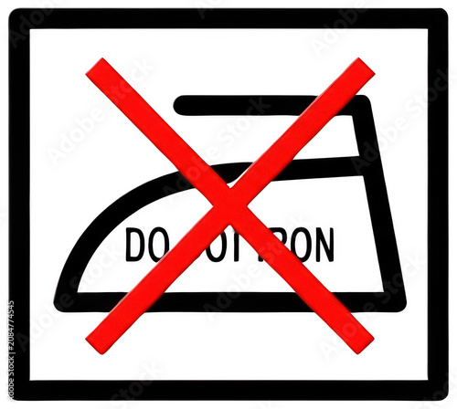 Bold red cross mark over black iron laundry care symbol, clearly indicating do not isolated transparent background image