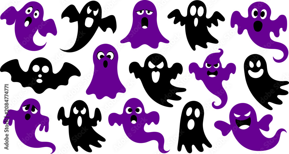 Obraz premium Halloween vector graphic purple and black ghosts for spooky decorations and designs
