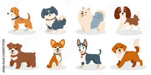 Foto cartoon dogs collection in colorful vector style dog breeds illustration canine