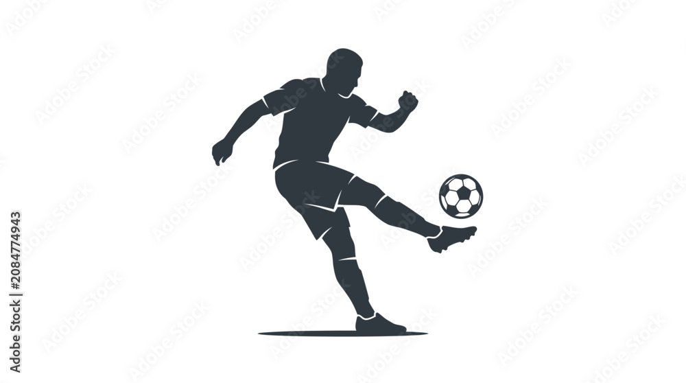 Fototapeta premium Silhouette of a soccer player kicking a ball on a white background