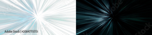 Photos Abstract blue cyber particle warp speed overlay, twin glowing digital hyperspace tunnel on black and white background wide banner