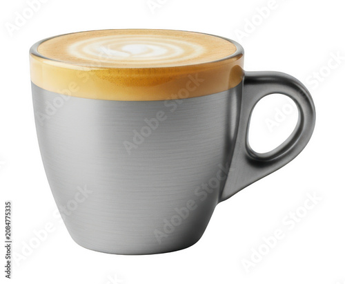Creamy espresso with golden crema in a matte grey textured ceramic cup isolated transparent background image