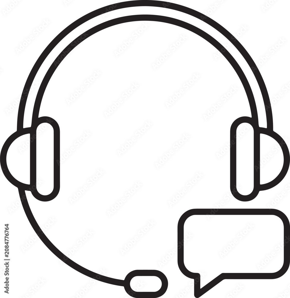 Obraz premium Headset with speech bubble icon representing customer support service communication concept in a simple line art style