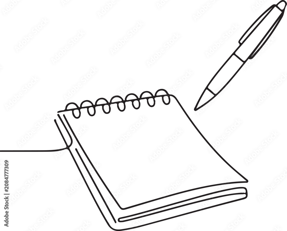 Naklejka premium Open Book and Pen Line Art Education Knowledge Library Vector Illustration