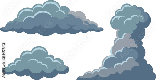 Bild auf Leinwand Dark Storm Clouds Vector Element Set Featuring Overcast Fluffy Cumulative Forms