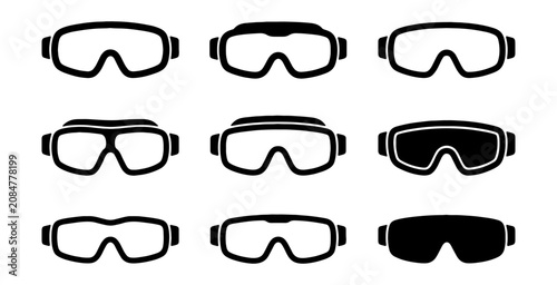Fotografie Ski goggles vector icons set, winter sports protective eyewear illustrations, bl