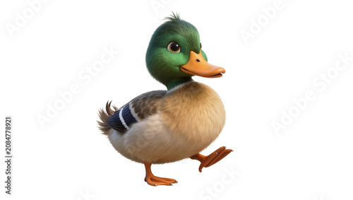 Obraz na plátně Isolated cute cartoon mallard duck character waddling, adorable walking bird wit