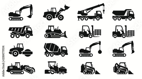 Tableau sur toile Collection of heavy construction vehicles icons.