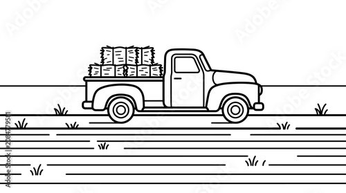 Konstfotografi Vintage truck carrying boxes on road.