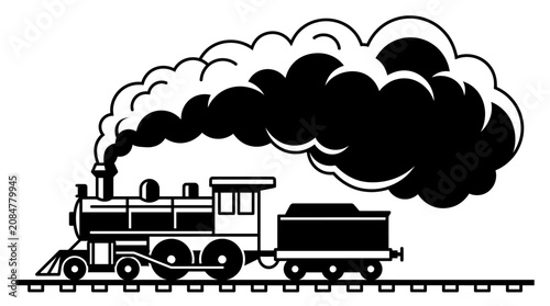 Black and white illustration of steam train.