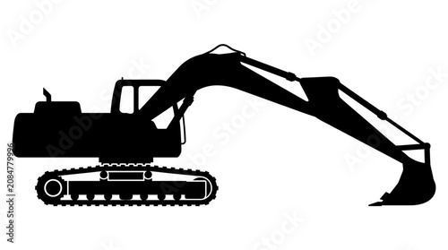 Black silhouette of an excavator machine.