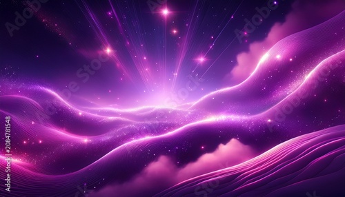 Glowing Pink Light On Wavy Purple Clouds With Sparkling Particles