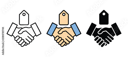 Fotografía Price negotiation icon collection with multiple styles featuring discount, barga