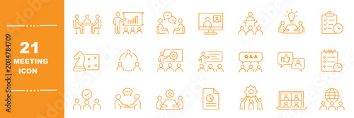Valokuva Outline icons set - seminars, lectures, presentations, webinar and online business meeting
