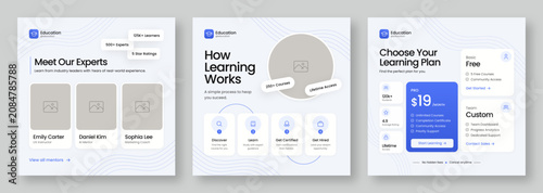 Online Education Social Media Templates Pack - Instructor Team, Learning Process & Pricing Posts