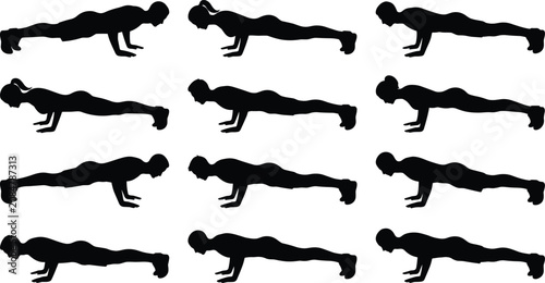 Quadro su tela Silhouette of a Person in a Crouching Position on White Background
