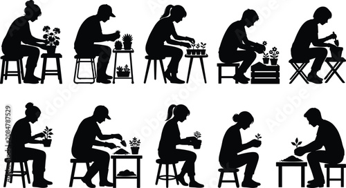 Cuadro en lienzo Silhouette of a person playing piano on a stool in black and white