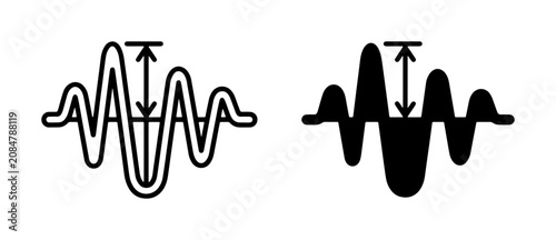 Photos Waveform Amplitude Icons, Sound Wave Diagrams, Signal Amplitude Measurement