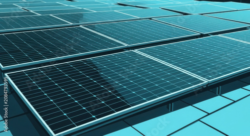 Array Of Solar Panels Gleaming With Clean Energy Technology