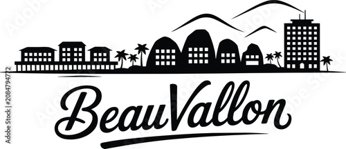 Fotografie Beau vallon city skyline silhouette, coastal resort town featuring tropical palm