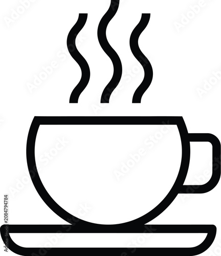 Coffee cup icon features a simple steaming mug design suitable for minimalist digital interfaces.