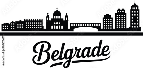 Konstfotografi Belgrade skyline silhouette featuring saint sava temple and historic city landma