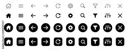 navigation and interface icon set-solid-outline-thinline. Essential User Interface Icons Collection in Outline and Solid Vector Set