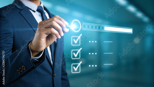 Professional Business Person Selecting Options on a Digital Checklist Interface