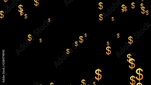 Golden dollar signs falling like rain against a black background symbolizing wealth and financial success perfect for business and investment concepts