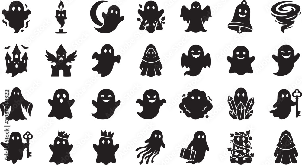 Fototapeta premium Cute Halloween Ghost Monster Vector Icon Collection