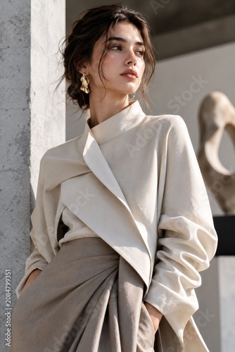 Contemporary Cream Wrap Jacket with Clean Geometric Tailoring and Timeless Luxury Styling
