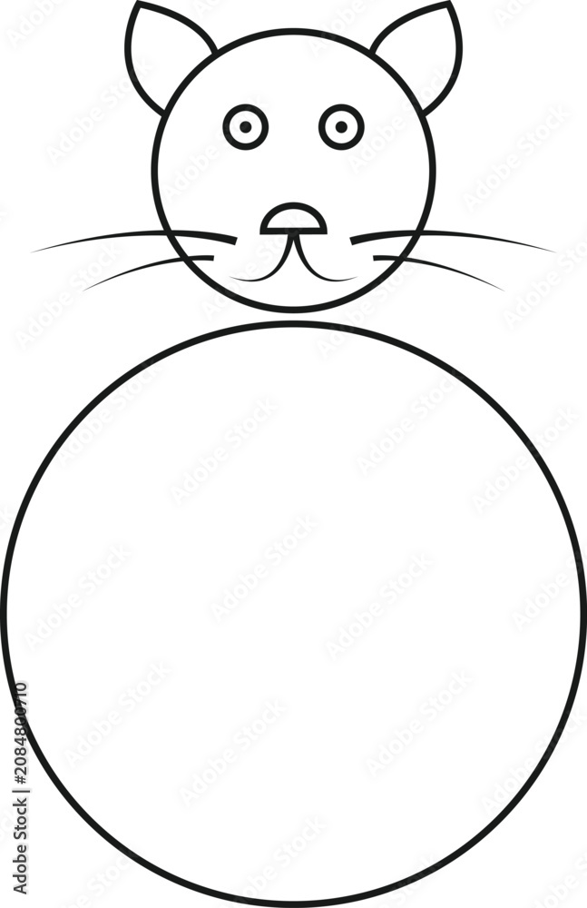 Fototapeta premium Simple line drawing of a round fat cat head and body shape for kids cartoon design.