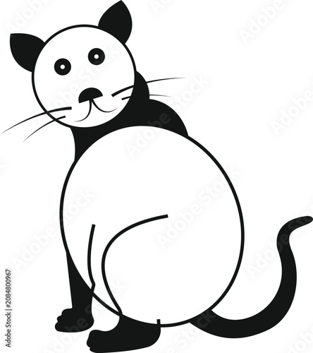 Simple black and white drawing of a cute sitting cat character for children design.