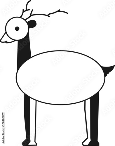 Minimalist black and white deer icon graphic design of a cute forest animal character.