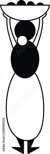 Minimalist graphic icon of a person carrying a heavy bowl on their head flat design style.