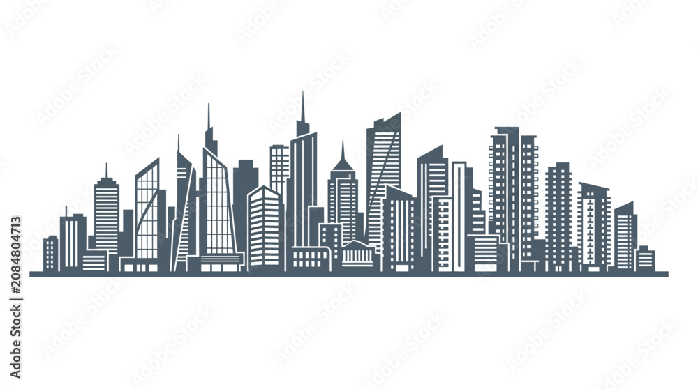 Fototapeta premium City skyline with tall buildings and skyscrapers in urban area