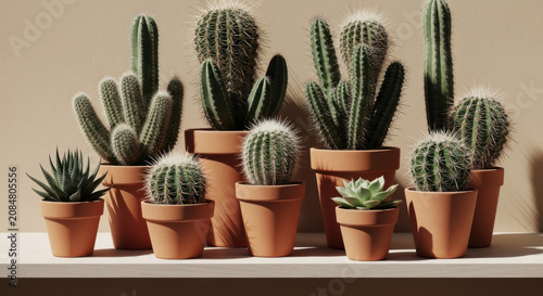 Assortment Of Potted Desert Plants Displayed On A Shelf