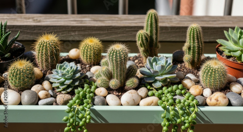 Assortment Of Succulents And Cacti In A Decorative Planter