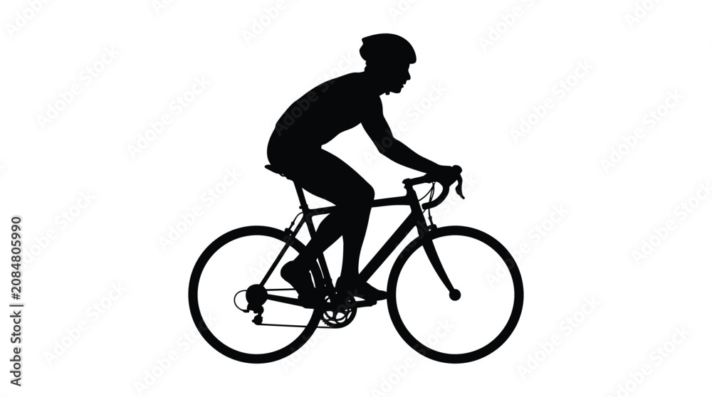 Obraz premium Cyclist On Road Bike Silhouette Against White Background