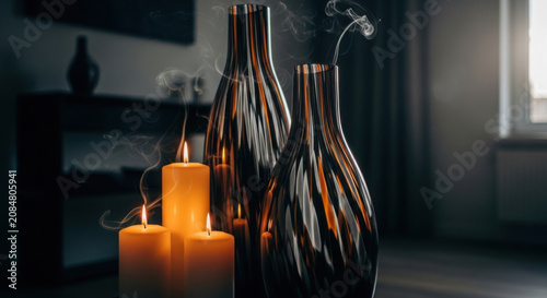 Atmospheric Candlelight And Elegant Vases Creating A Serene Ambiance